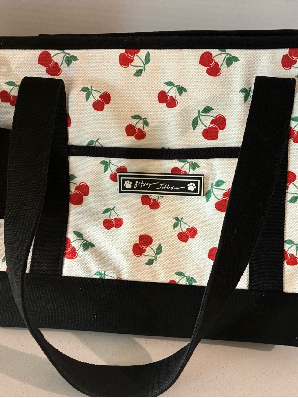 Betsey Johnson Cherry Print Pet Tote in Red & Black
